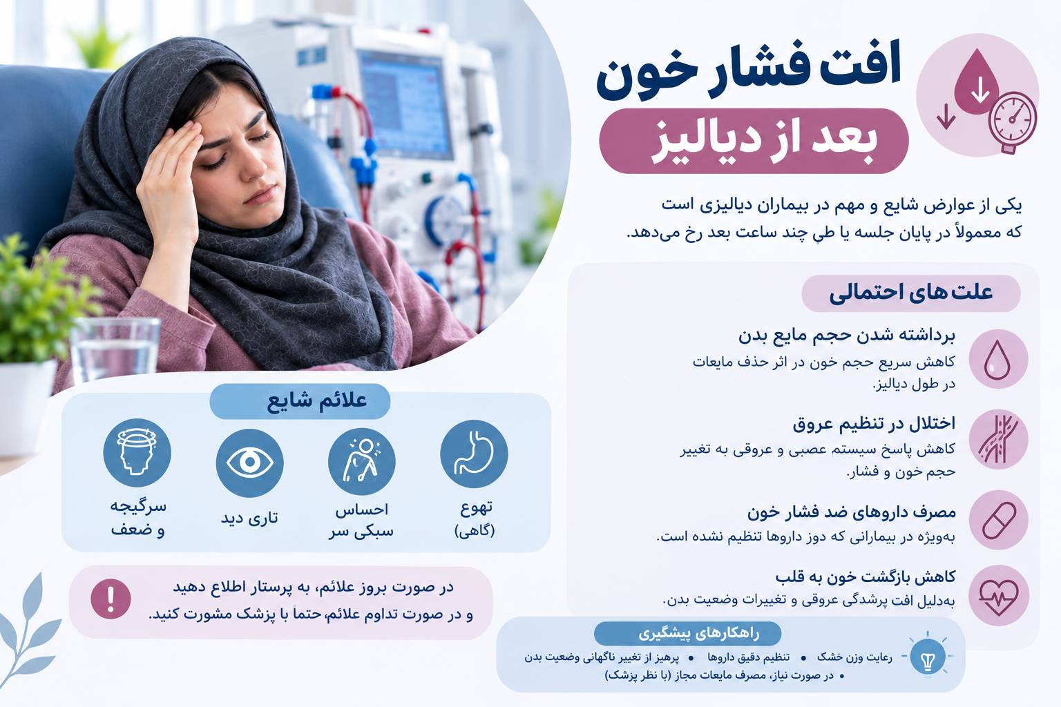 ۲. چرا بعد از دیالیز فشار خونم پایین می‌آید؟