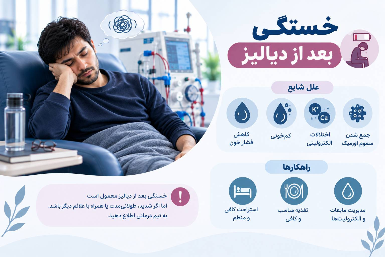 ۳. چرا بعد از دیالیز این‌قدر خسته و بی‌حال می‌شوم؟